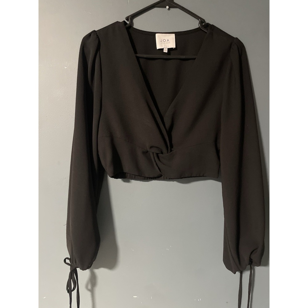 JOA Black Twist Front Long Sleeve Cropped‎ Blouse Women's Size S